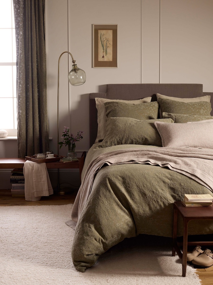 Secret Linen Store Dark Olive Claudia Cotton Linen Duvet Cover - Image 1 of 3
