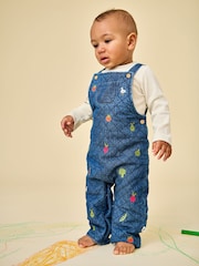 Jojo Maman Bébé Denim Vegetable Embroidered Quilted Dungaree Set - Image 1 of 7