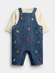 Jojo Maman Bébé Denim Vegetable Embroidered Quilted Dungaree Set - Image 2 of 7