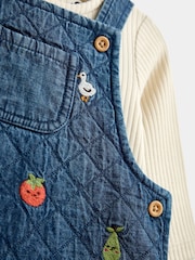 Jojo Maman Bébé Denim Vegetable Embroidered Quilted Dungaree Set - Image 7 of 7