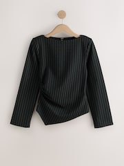 Black Long Sleeved Pinstripe Shoulder Pad Top - Image 1 of 3