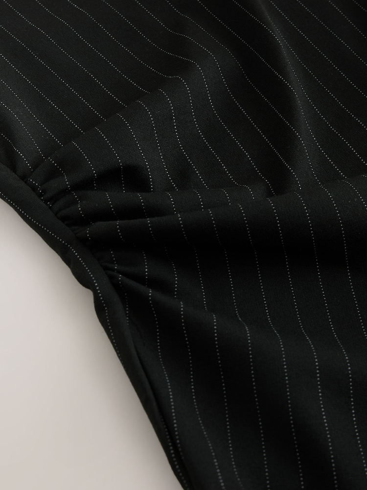 Black Long Sleeved Pinstripe Shoulder Pad Top - Image 2 of 3 Black Long Sleeved Pinstripe Shoulder Pad Top - Image 2 of 3