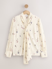 Ecru Ditsy Floral Scarf Long Sleeve V-Neck Blouse - Image 6 of 8