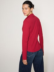 Red Long Sleeve V--Neck Hardwear Blouse - Image 3 of 8