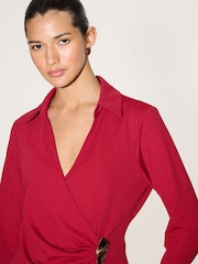 Red Long Sleeve V--Neck Hardwear Blouse - Image 5 of 8