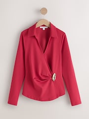 Red Long Sleeve V--Neck Hardwear Blouse - Image 6 of 8
