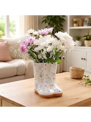 Widdop White Ceramic Vase Small - Floral Wellies - Image 1 of 3