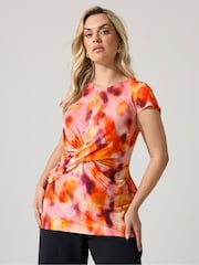Yours Curve Orange London Blurred Buckle Twist Front Top - Image 1 of 5