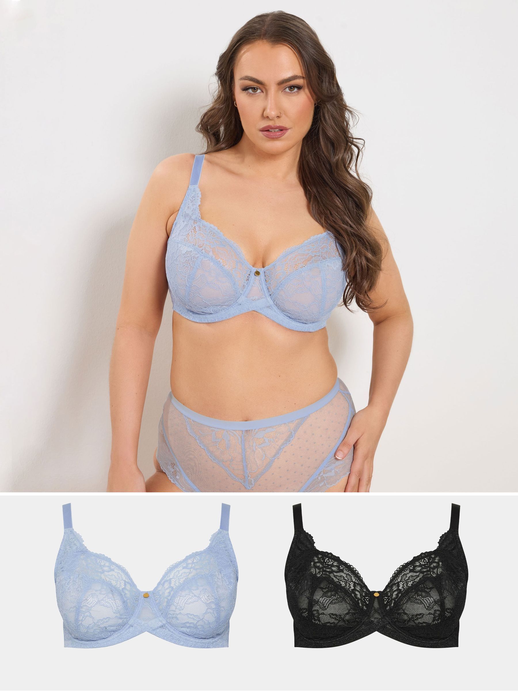 Yours Curve Women's Blue Non-Padded Underwired Bras 2 Pack