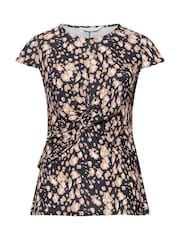 Yours Curve Black Animal Print London Buckle Twist Front Top - Image 4 of 5