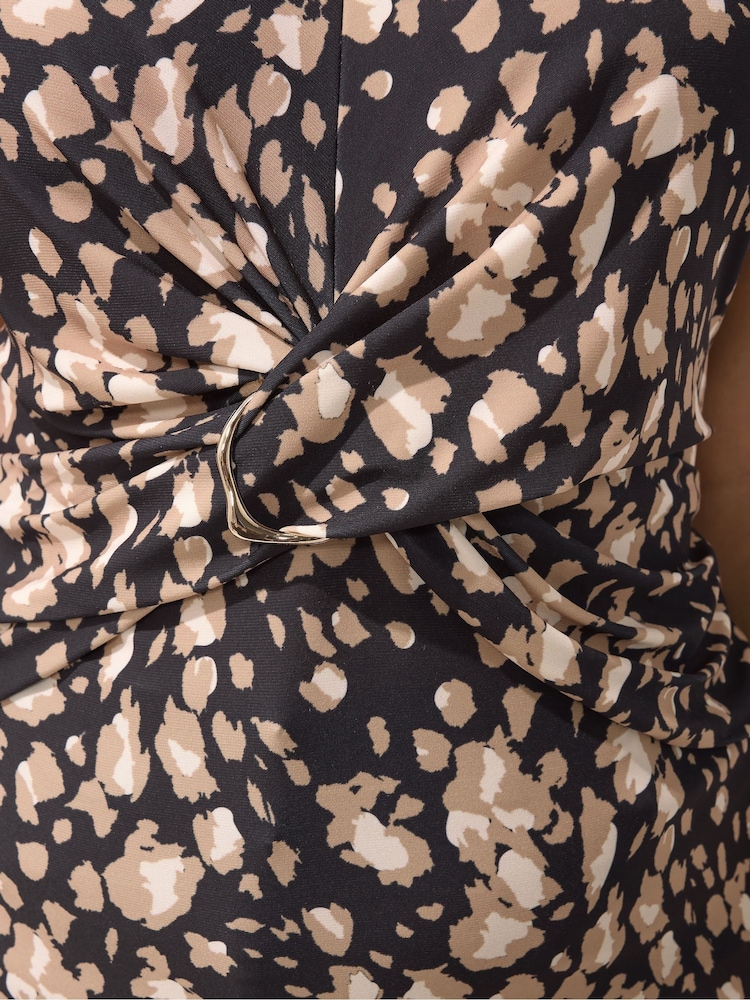 Yours Curve Black Animal Print London Buckle Twist Front Top - Image 5 of 5