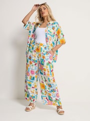 Yours Curve White Short Sleeve Printed Crinkle Shirt - Image 2 of 5