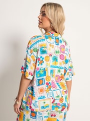 Yours Curve White Short Sleeve Printed Crinkle Shirt - Image 3 of 5