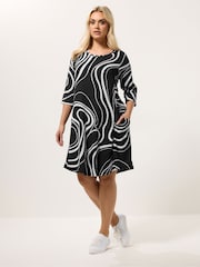Negru - Yours Curve Abstract Swirl Tunic Dress - Imaginea 2 din 5