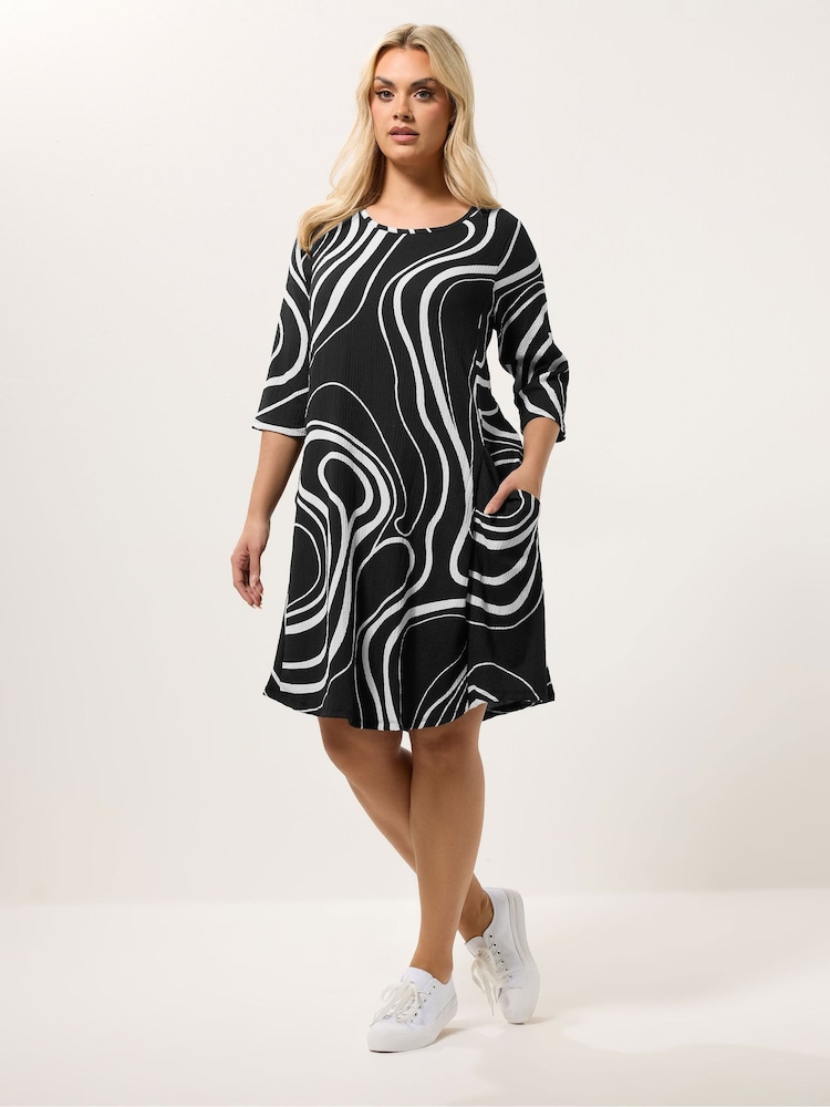 Negru - Yours Curve Abstract Swirl Tunic Dress - Imaginea 2 din 5