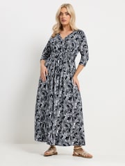 Yours Curve Blue Soft Touch Paisley Wrap Dress - Image 1 of 5