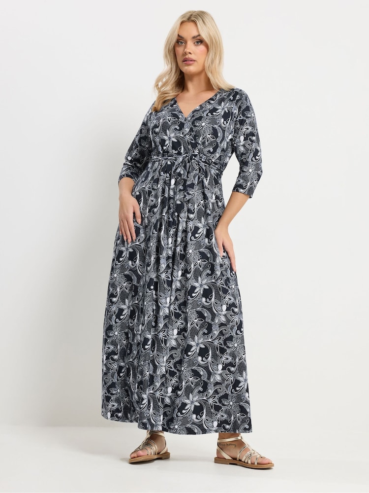 Yours Curve Blue Soft Touch Paisley Wrap Dress - Image 1 of 5 Yours Curve Blue Soft Touch Paisley Wrap Dress - Image 1 of 5