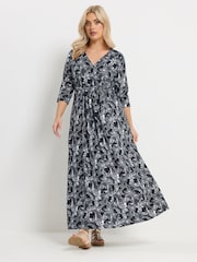 Yours Curve Blue Soft Touch Paisley Wrap Dress - Image 2 of 5