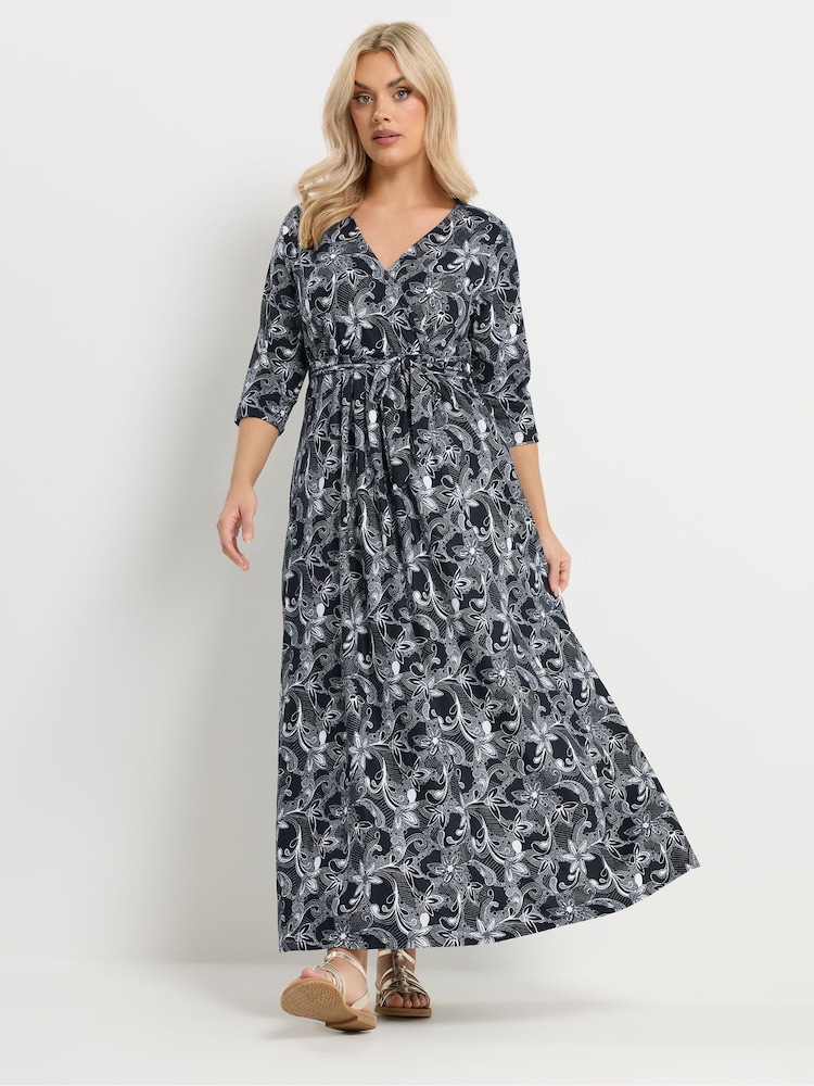 Yours Curve Blue Soft Touch Paisley Wrap Dress - Image 2 of 5 Yours Curve Blue Soft Touch Paisley Wrap Dress - Image 2 of 5