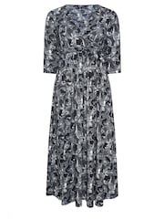 Yours Curve Blue Soft Touch Paisley Wrap Dress - Image 5 of 5