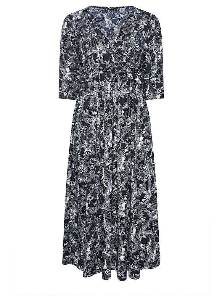 Yours Curve Blue Soft Touch Paisley Wrap Dress - Image 5 of 5 Yours Curve Blue Soft Touch Paisley Wrap Dress - Image 5 of 5
