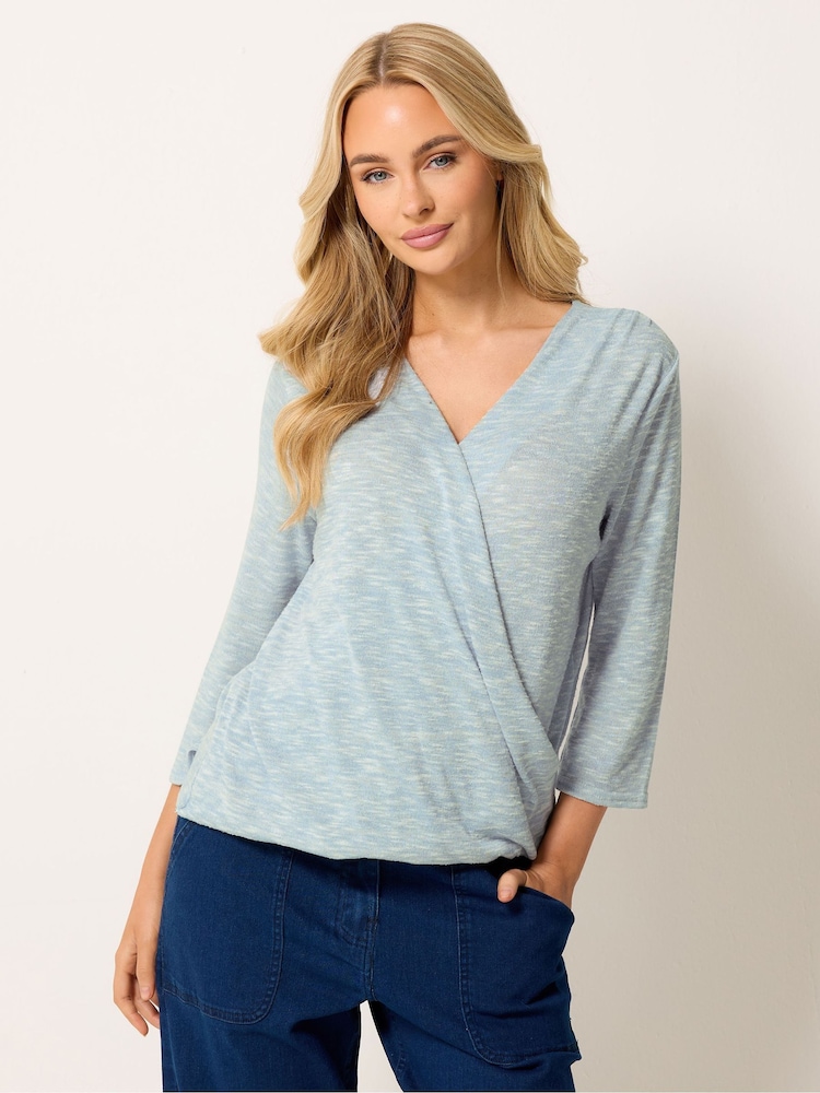 M&Co Blue 3/4 Sleeve Wrap Top - Image 1 of 5