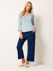 M&Co Blue 3/4 Sleeve Wrap Top - Image 2 of 5