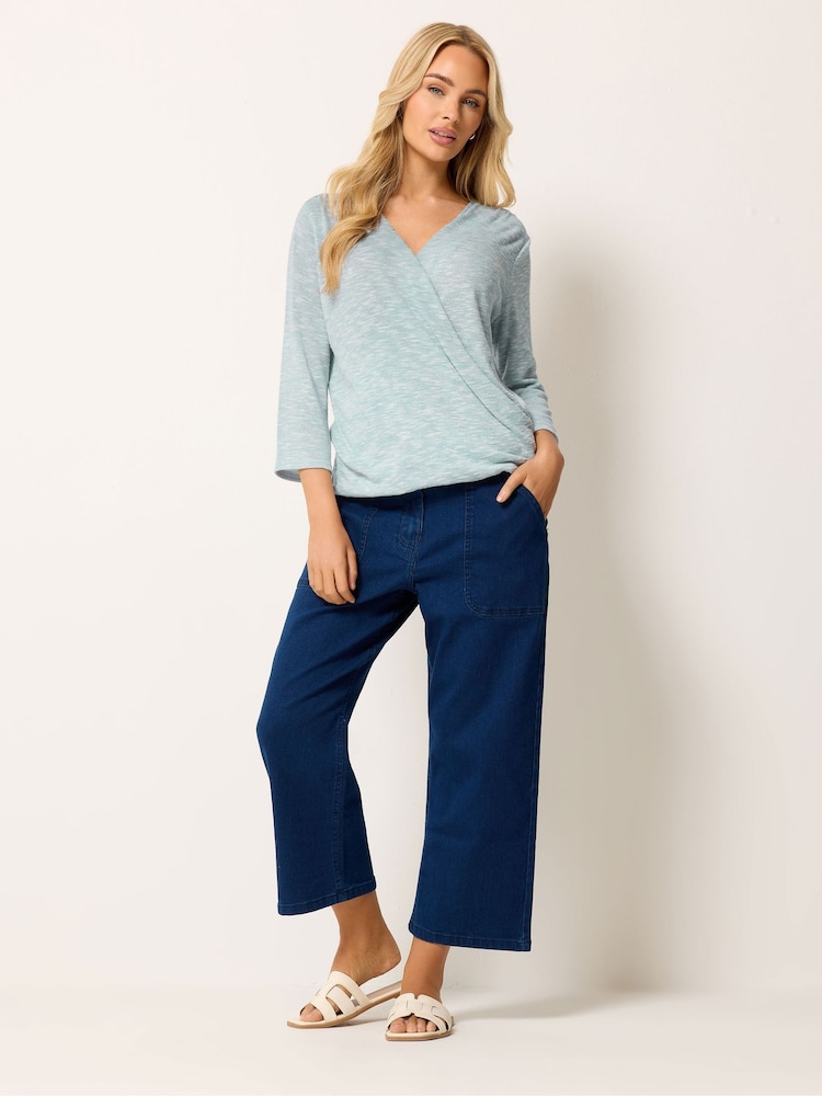 M&Co Blue 3/4 Sleeve Wrap Top - Image 2 of 5