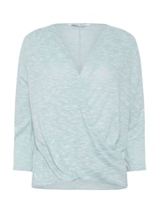 M&Co Blue 3/4 Sleeve Wrap Top - Image 5 of 5
