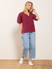 أرجواني - M&Co Broderie Half Placket Top - صورة 2 من 5