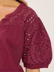 أرجواني - M&Co Broderie Half Placket Top - صورة 4 من 5