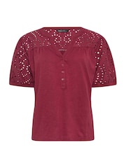 أرجواني - M&Co Broderie Half Placket Top - صورة 5 من 5