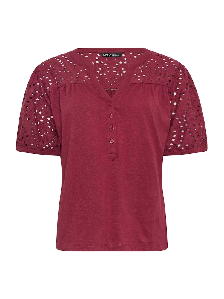 أرجواني - M&Co Broderie Half Placket Top - صورة 5 من 5
