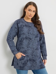 Yours Curve Blue Abstract Pocket Sweatshirt - Image 1 of 5