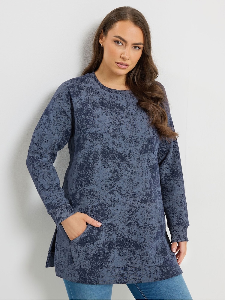 Yours Curve Blue Abstract Pocket Sweatshirt - Image 1 of 5 Yours Curve Blue Abstract Pocket Sweatshirt - Image 1 of 5