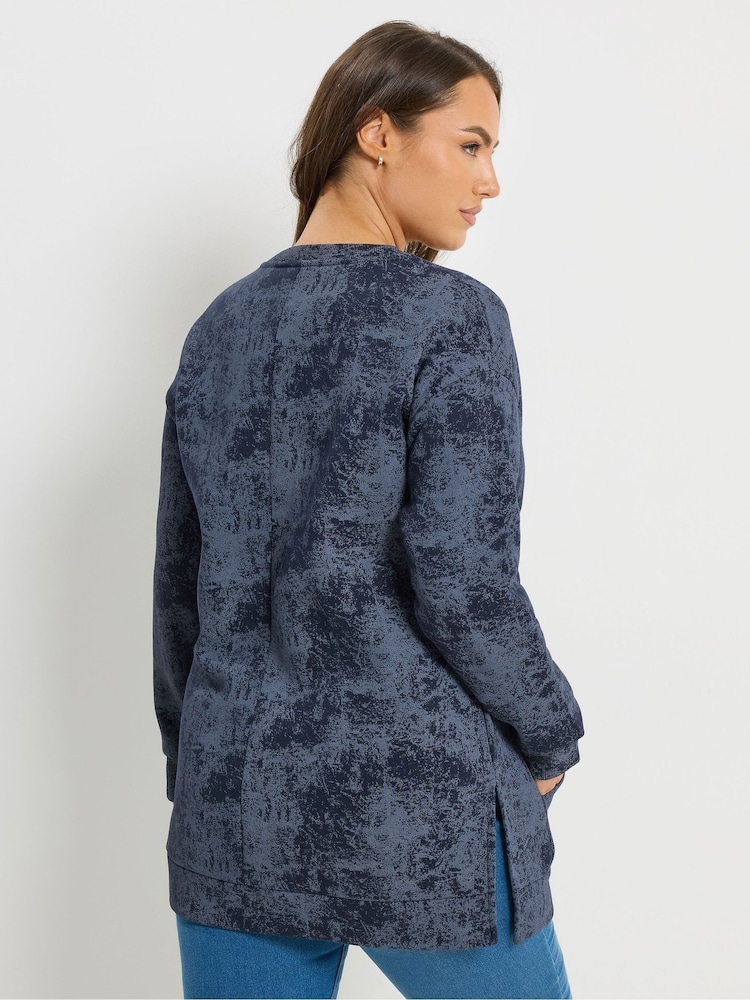 Yours Curve Blue Abstract Pocket Sweatshirt - Image 2 of 5 Yours Curve Blue Abstract Pocket Sweatshirt - Image 2 of 5