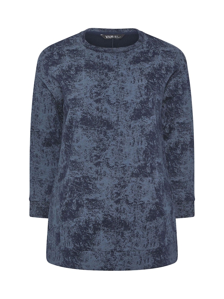 Yours Curve Blue Abstract Pocket Sweatshirt - Image 5 of 5 Yours Curve Blue Abstract Pocket Sweatshirt - Image 5 of 5