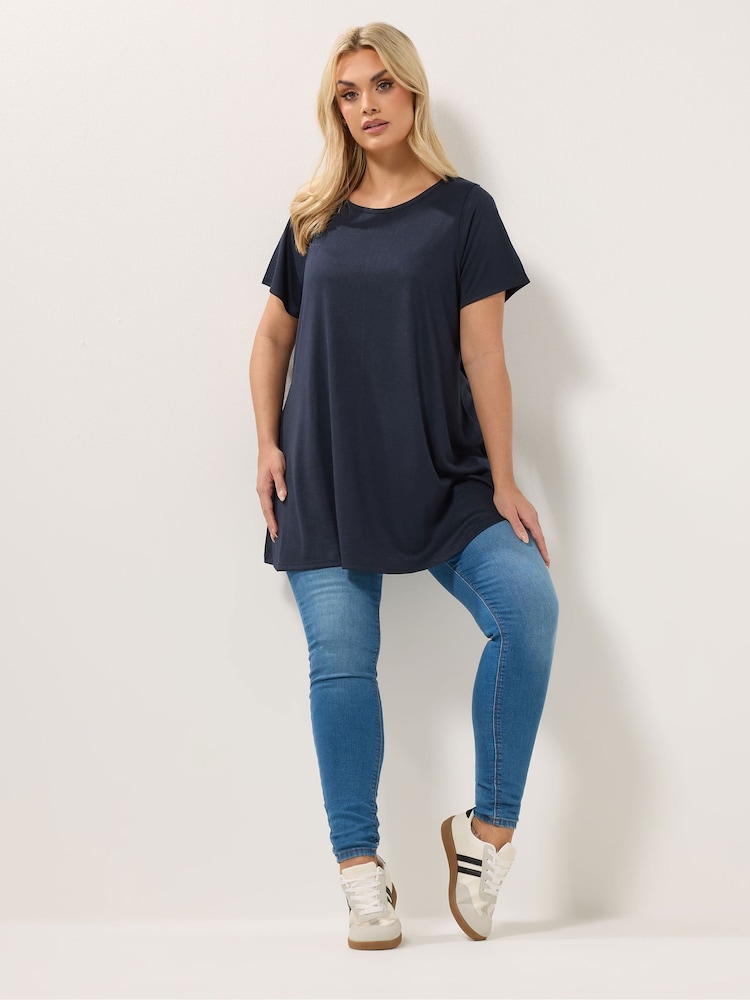 Yours Curve Blue Soft Touch Swing Blouse - Image 2 of 5 Yours Curve Blue Soft Touch Swing Blouse - Image 2 of 5