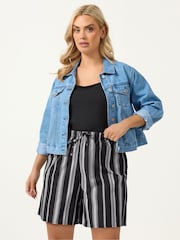 Yours Curve Black Stripe Shorts - Image 1 of 5