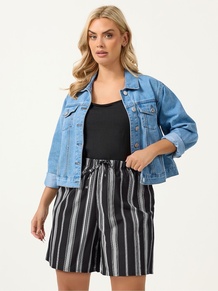 Yours Curve Black Stripe Shorts - Image 1 of 5