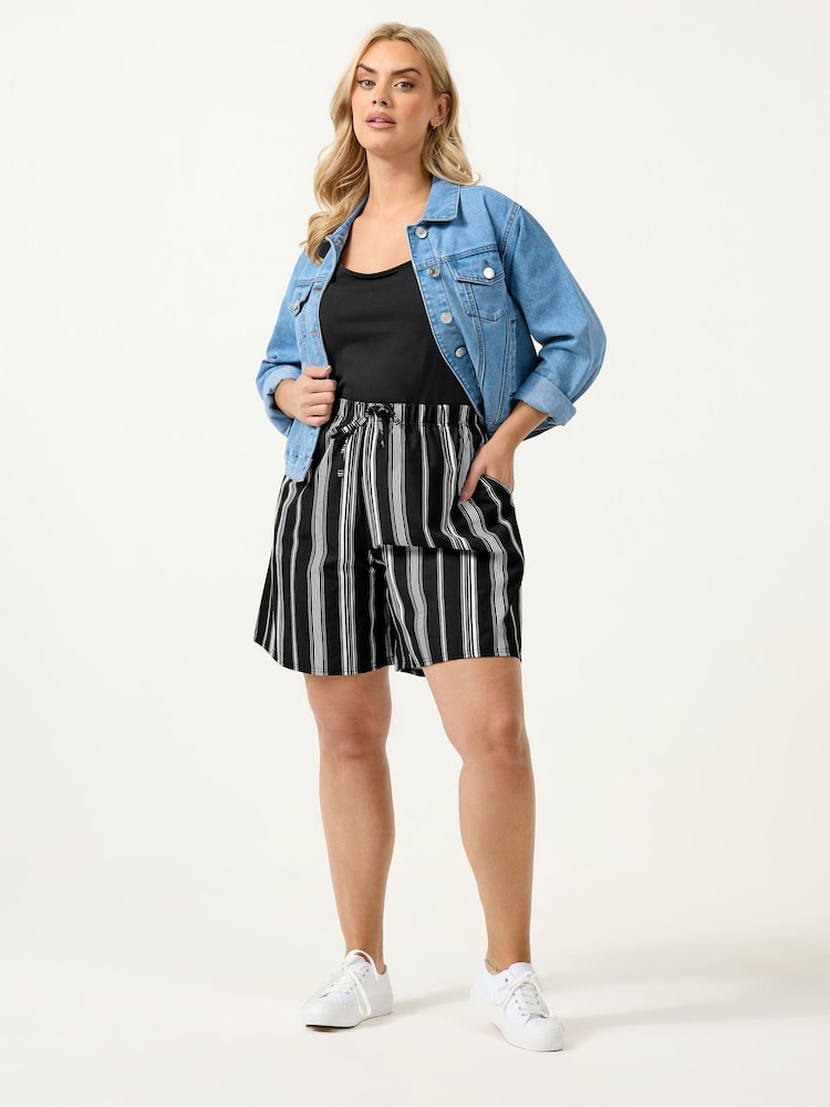 Yours Curve Black Stripe Shorts - Image 2 of 5