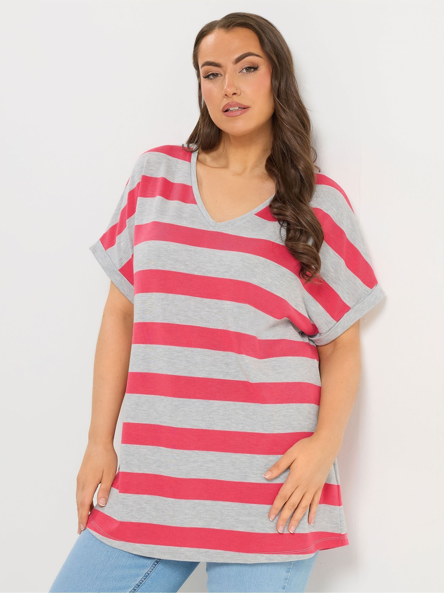 Yours Curve Women's Pink Bold Striped Top - Image 1