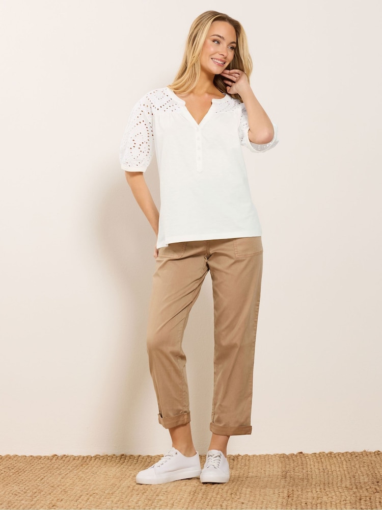 كريم - M&Co Broderie Half Placket Top - صورة 2 من 5