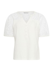 كريم - M&Co Broderie Half Placket Top - صورة 5 من 5