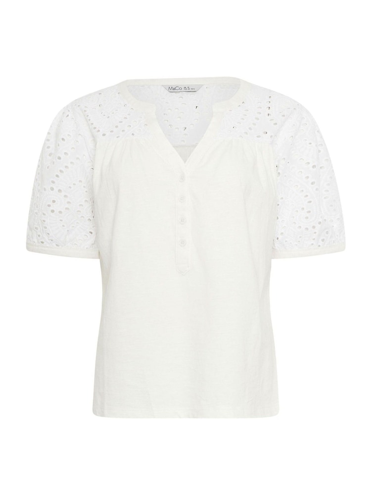 كريم - M&Co Broderie Half Placket Top - صورة 5 من 5