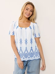 M&Co White Embroidered Short Sleeve Top - Image 1 of 5