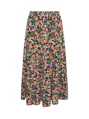 Yours Curve Black Floral Tiered Skirt - Image 5 of 5