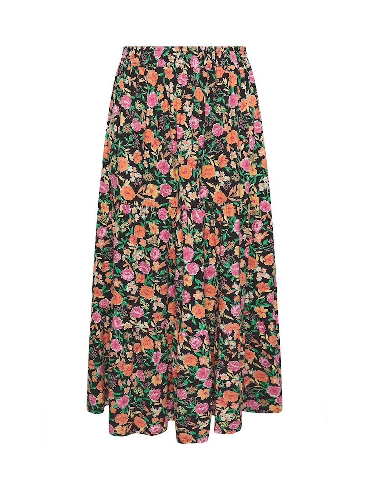 Yours Curve Black Floral Tiered Skirt - Image 5 of 5 Yours Curve Black Floral Tiered Skirt - Image 5 of 5
