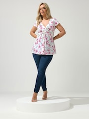 Yours Curve White London Floral Wrap Front Top - Image 2 of 5