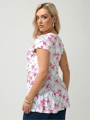 Yours Curve White London Floral Wrap Front Top - Image 3 of 5